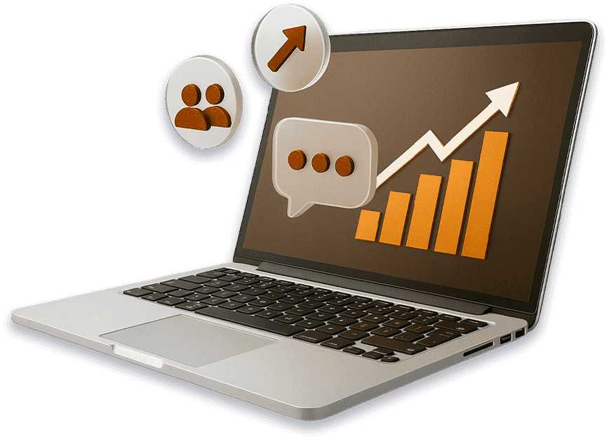 laptop con icone e grafico di crescita del business